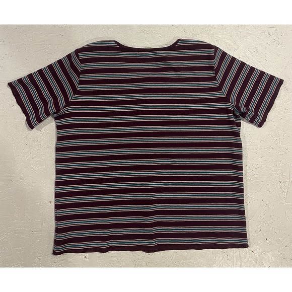 Vintage Eddie Bauer Button Up T Shirt Womens Medium Striped Purple Blue - Picture 9 of 11